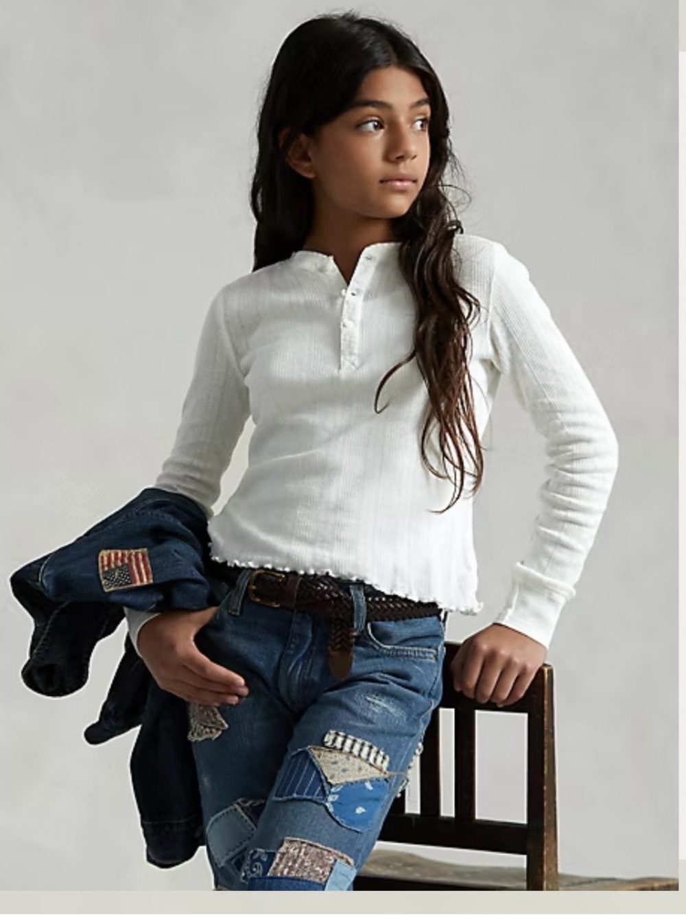 Polo Ralph Lauren Girls Pointelle-Knit 100% Cotton Henley Shirt XL